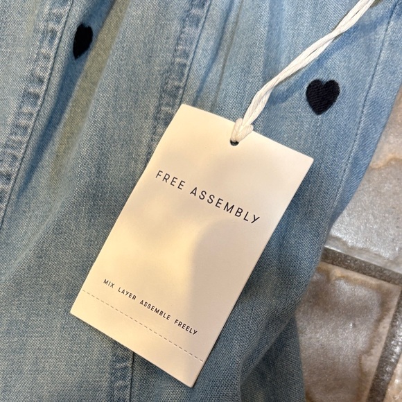 New Free Assembly Blue Denim Dress with Polka Dots - Picture 2 of 7